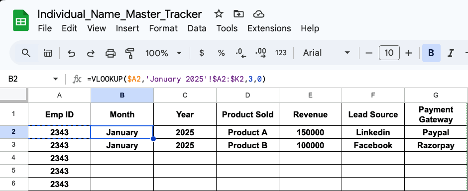 Vlookup in Sales for Individuals